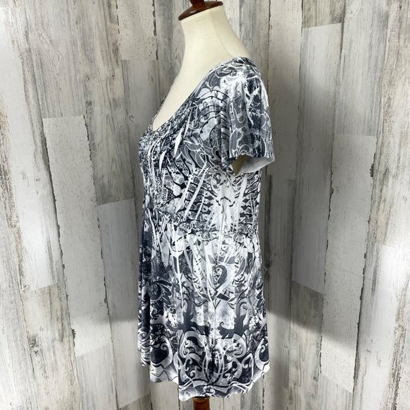 Apt 9 Women's Gray Studded Short Sleeve Liquid Knit Stretch‎ Shirt Top Blouse M - Picture 10 of 11